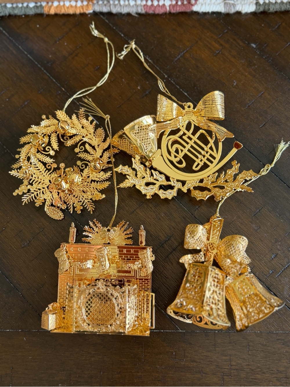 Danbury Mint Set of 4 - 23kt gold-plated brass Hanging Christmas Ornaments